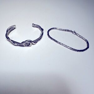 Bundle of 2: 925 Sterling Silver Cuff Bracelet and Fancy Byzantine Bracelet